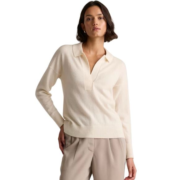 Quince Tops - New Quince Women’s Mongolian Cashmere Polo Sweater Size XS Ivory Cream 3297